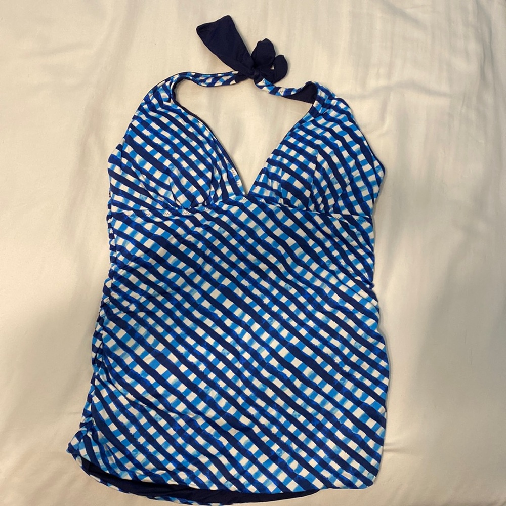 Tommy Bahama tankini top in gingham!  Sz 12 Rusched on side and reversible